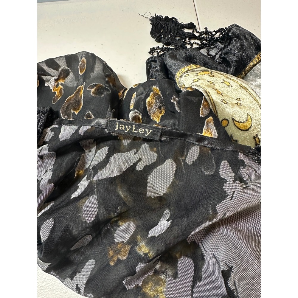 Jayley‎ Silk Blend Velvet Fringe Kimono Boho Festival Celestial Whimsigoth S-L - Picture 6 of 15